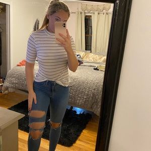 Banana Republic White and Black Striped T shirt